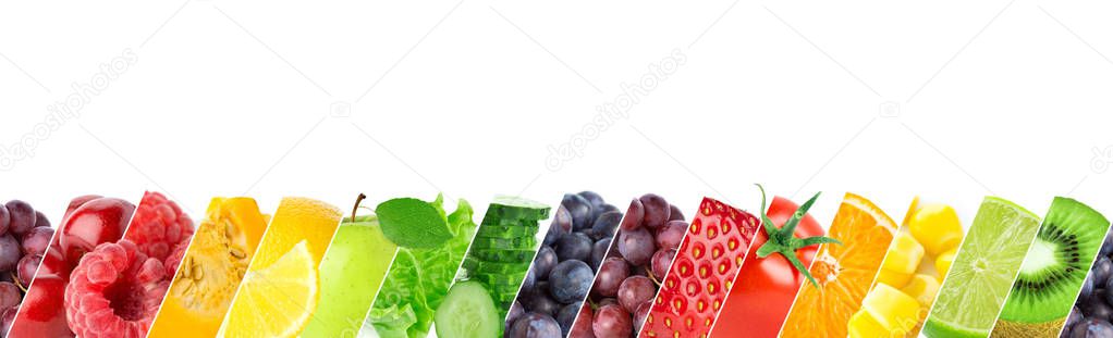 Mixed of color fruits and vegetables. Fresh ripe food. Food concept