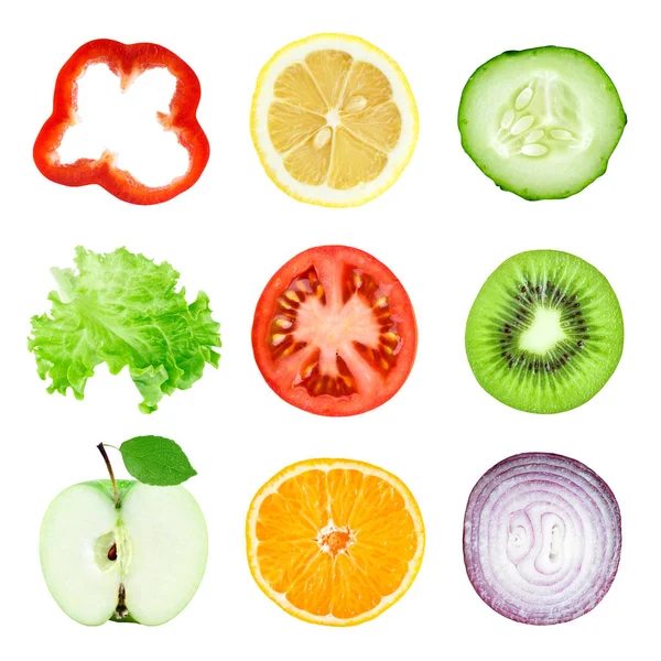 Zbiór Owoców Warzyw Plasterki Świeżej Żywności — Zdjęcie stockowe