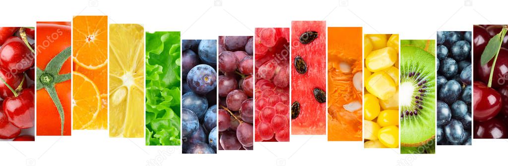 Mixed of color fruits and vegetables. Fresh ripe food. Food concept