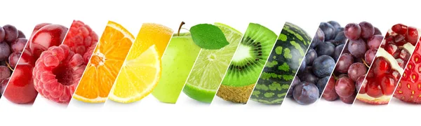 Blandad färg frukter. Collage av färsk mogen frukt — Stockfoto