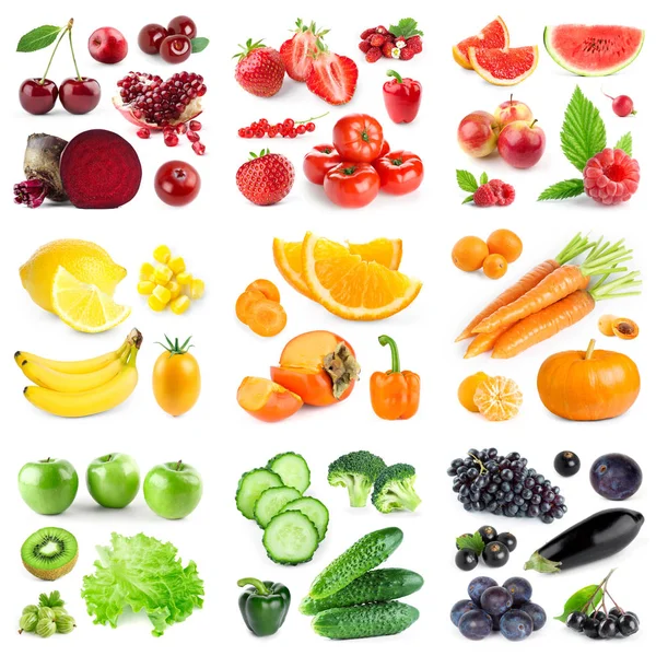 Collection of color fruits and vegetables on white — Stock Photo, Image