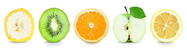 Сбор фруктовых ломтиков на белом — стоковое фото