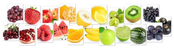 Colagem de frutas coloridas. Alimentos frescos maduros — Fotografia de Stock