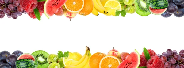 Collage of mixed fruits. Fresh color fruits — Stock Photo, Image