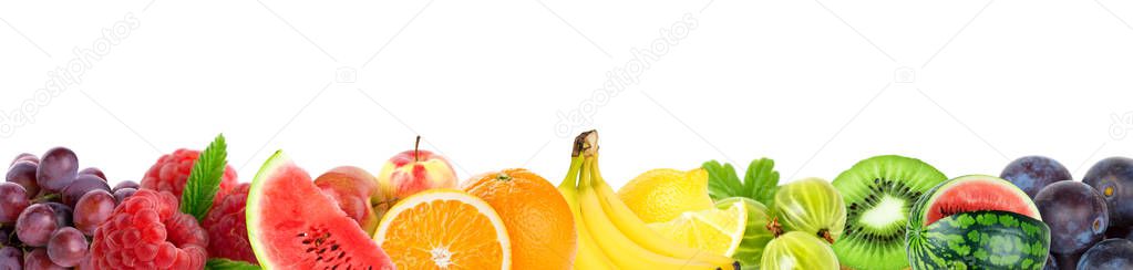 Collage of mixed fruits. Fresh color fruits