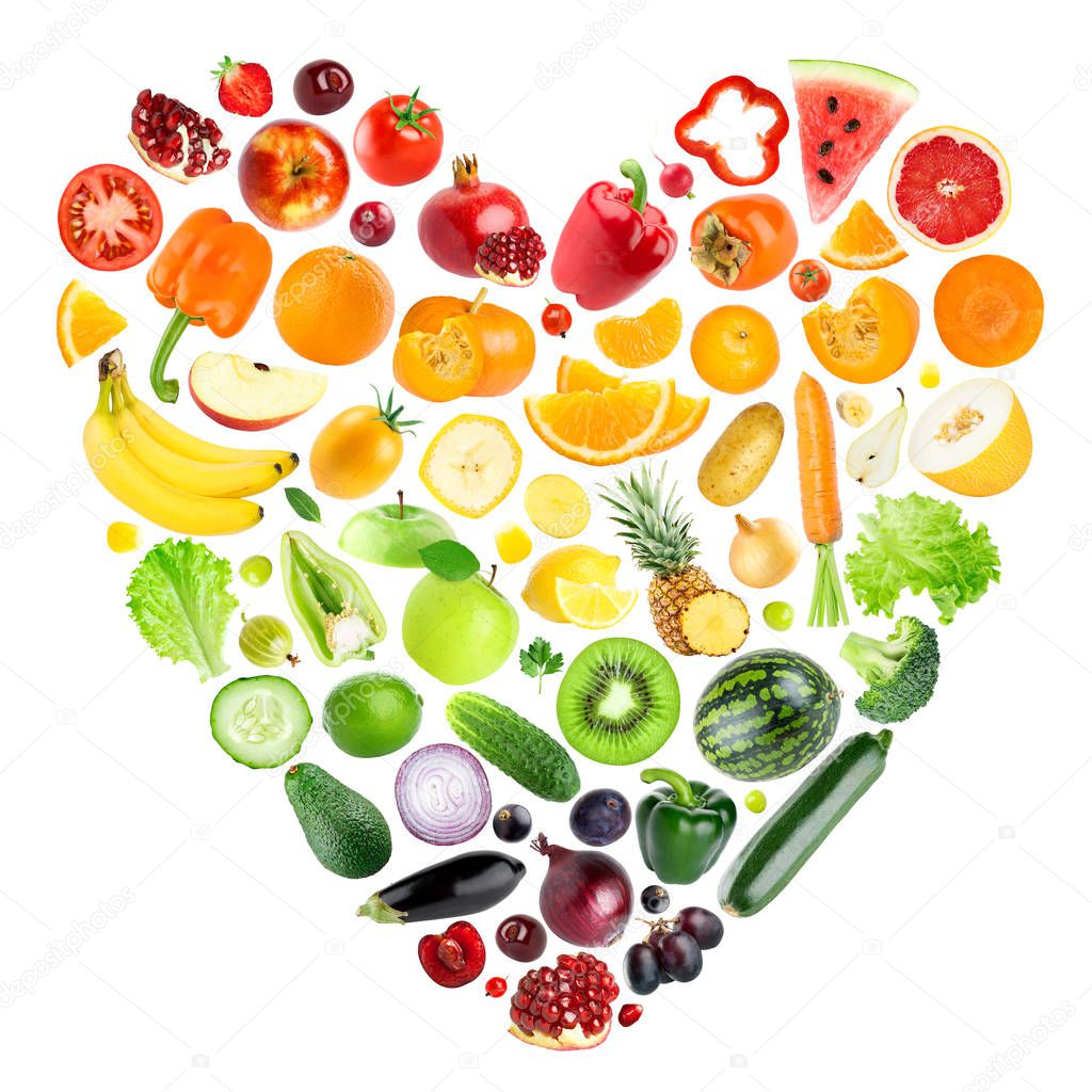 Heart of color fruits and vegetables