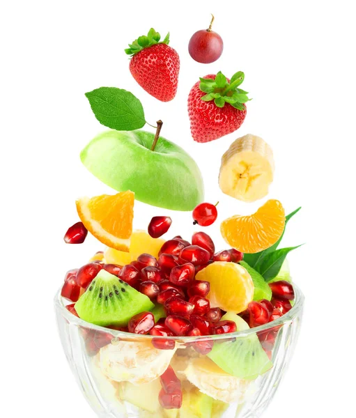 Mixed Fruits White Background Fruit Salad Falling Fruits — Stock Photo, Image