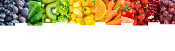 Kollázs Színes Gyümölcsök Zöldségek Friss Élelmiszer — Stock Fotó