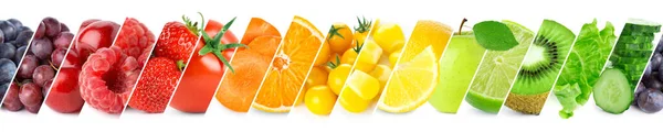 Collage Van Kleur Fruit Groenten Verse Rijpe Voeding Voedselconcept — Stockfoto