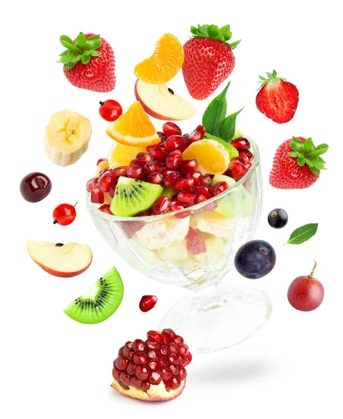 Gemischte Früchte Auf Weißem Hintergrund Obstsalat Fallende Früchte — Stockfoto