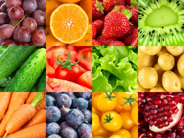 Collage Fruits Vegetables Fresh Food — Stock Photo, Image