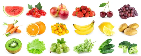 Collection Color Fruits Vegetables White Background Fresh Food — Stock Photo, Image