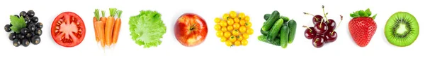 Collection Fruits Vegetables White Background Top View Fresh Food — Stock Photo, Image