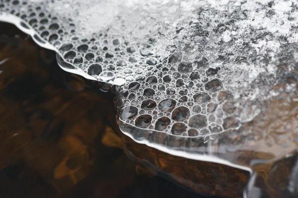 Accumulation Air Bubbles Thin Crust Ice Background Turbulent Flow Water — Stock Photo, Image