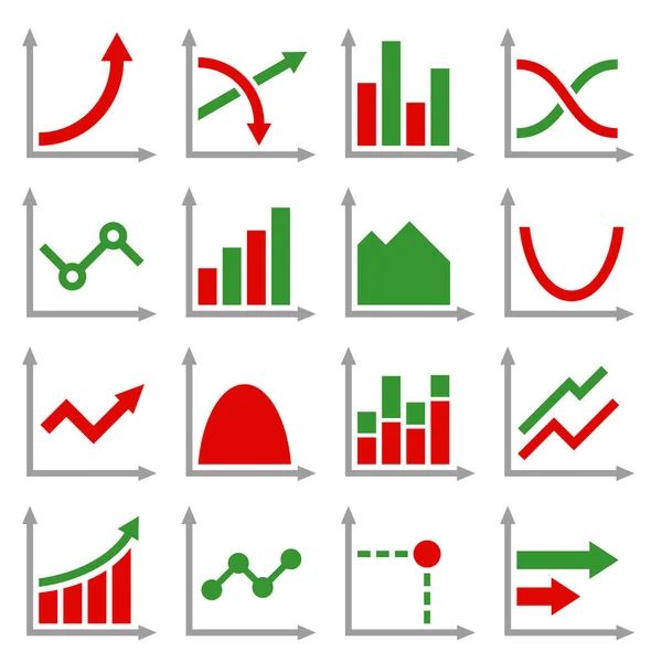 Diagramy i wykresy zestaw ikon. Wektor — Wektor stockowy