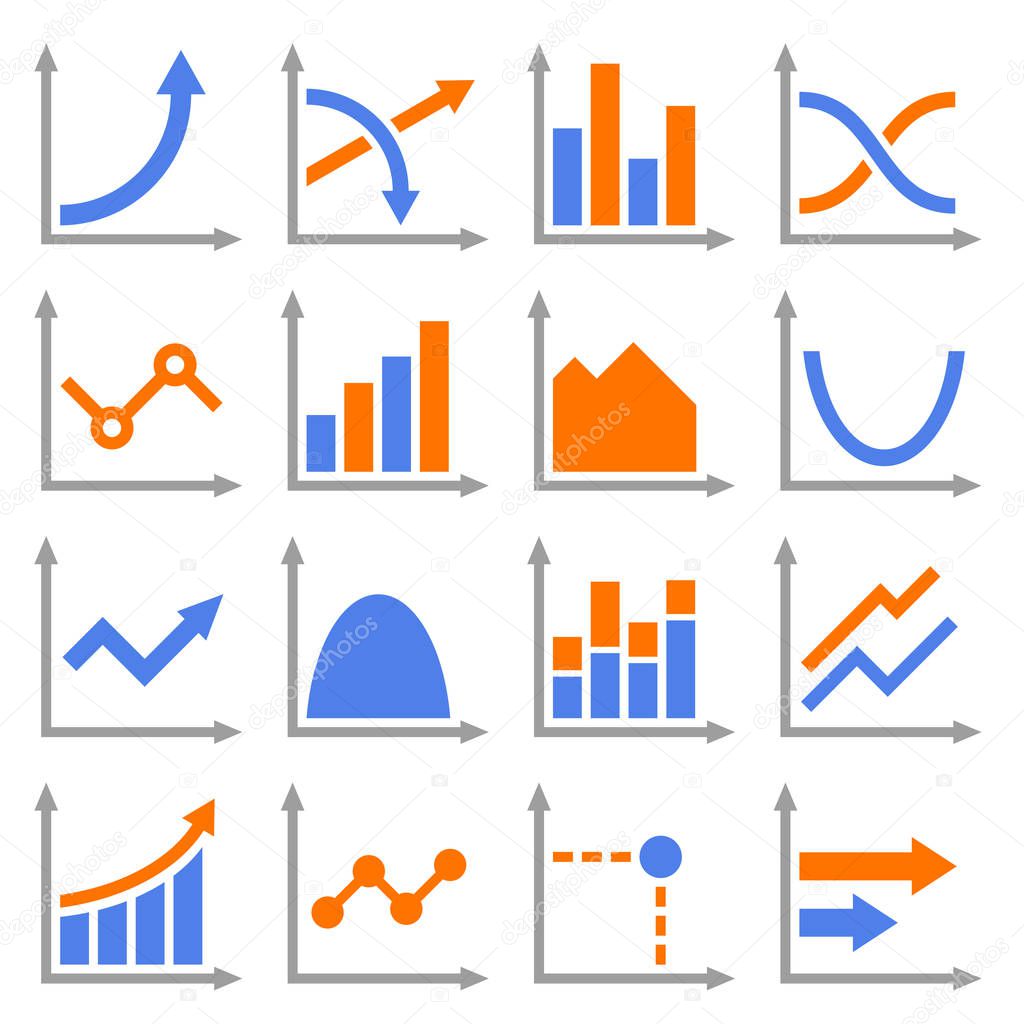 Diagrams and Graphs Icons Set. Vector