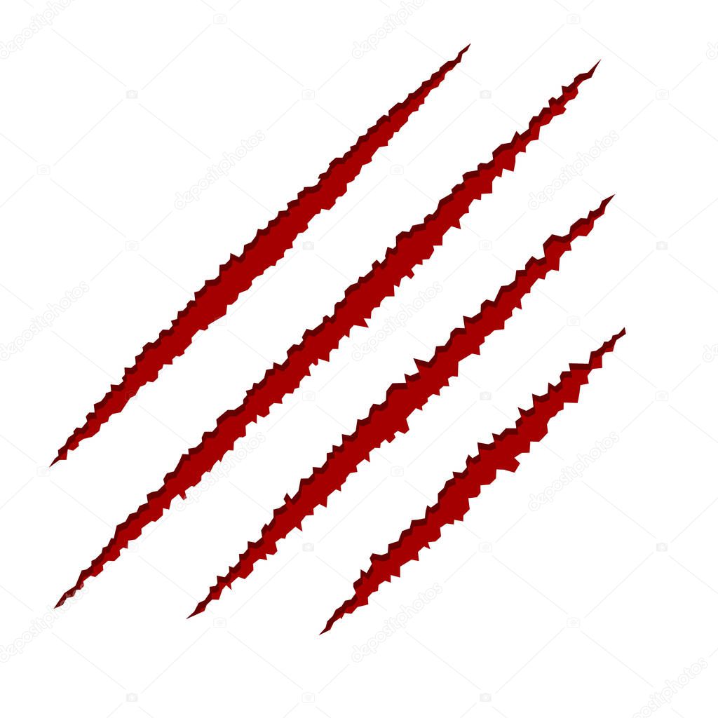 Red Claws Scratches on White Background. Vector