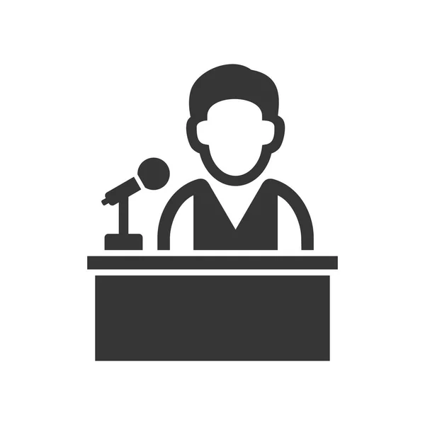 Speaker Man en Tribune Icon. Vector — Vector de stock