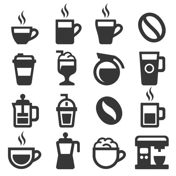 Kaffe Ikoner Set Vit Bakgrund Vektorillustration — Stock vektor
