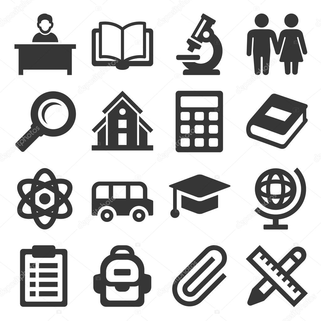 School Icons Set on White Background. Vector