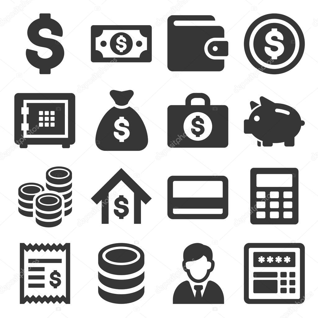 Money and Banking Icon Set. Vector