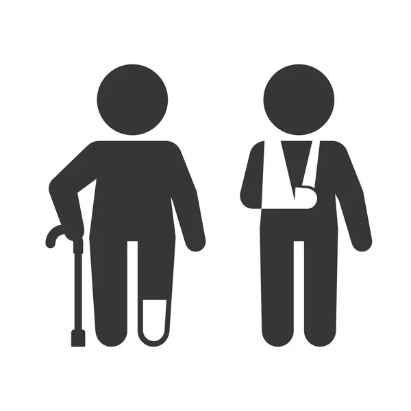 Homem Ferido com Crutches Icon Set. Vetor — Vetor de Stock