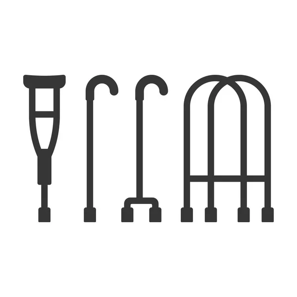 Crutches ícones definidos no fundo branco. Vetor — Vetor de Stock