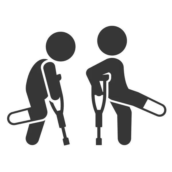 Hombre herido con muletas Set de iconos. Vector — Archivo Imágenes Vectoriales