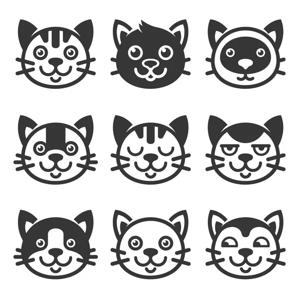 Cat Cartoon Face Icon Set. Vector — Stock Vector