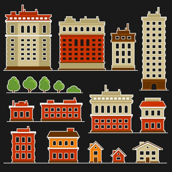 City Building Set de iconos de estilo plano. Vector — Archivo Imágenes Vectoriales