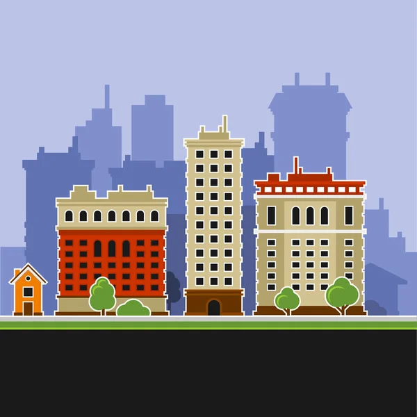 Городской ландшафт с иконами зданий. Вектор — стоковый вектор