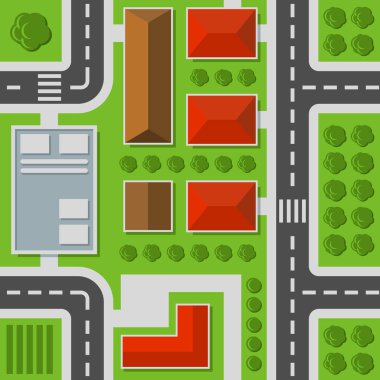 Şehir üstten görünüm. Kasaba harita Seamless modeli. Vektör