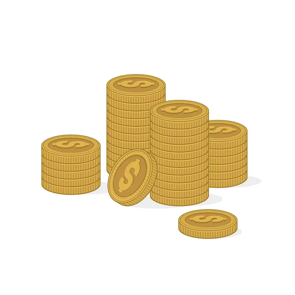 Montones de monedas de oro sobre fondo blanco. Vector — Archivo Imágenes Vectoriales