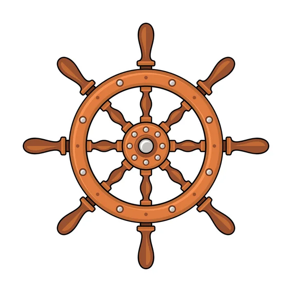 Roda de madeira do navio no fundo branco. Vetor —  Vetores de Stock