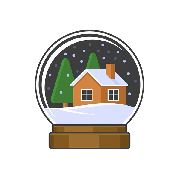 Noel kar küresi ile ev ve ağaçlar. Vektör — Stok Vektör