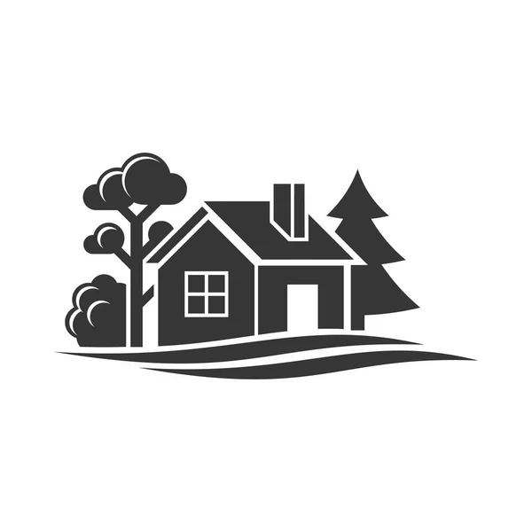 Ev ve ağaçlar simgesi beyaz arka plan üzerinde Logo için. Vektör — Stok Vektör