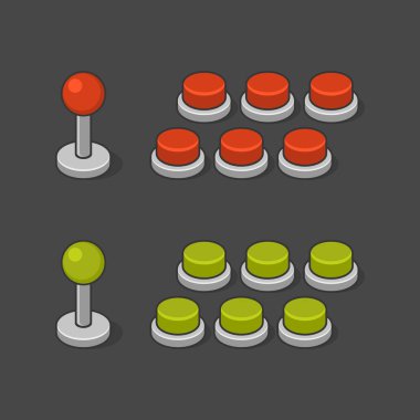 Arcade Game Machine Buttons and Joystick Set. Vector clipart
