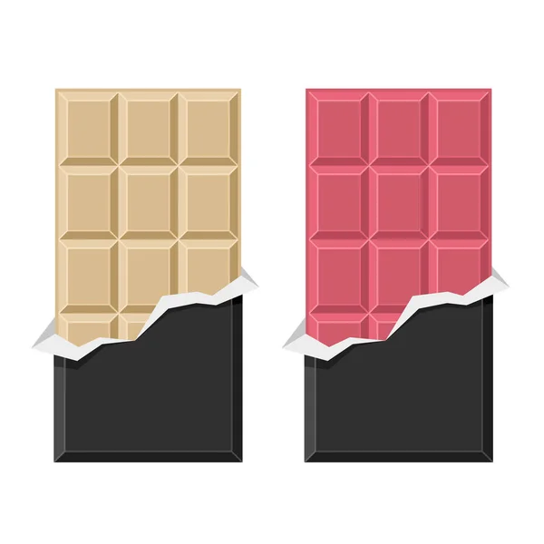 Weiße und rubinrote Schokoladentafel auf weißem Hintergrund. Vektor — Stockvektor
