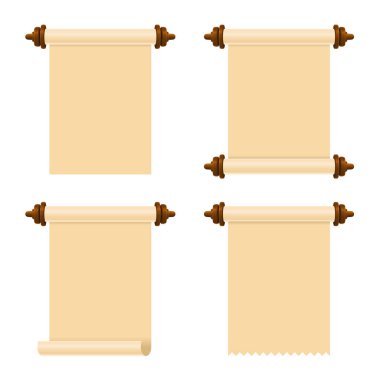 Antik Kağıt Scrolls beyaz arka plan sette. Vektör