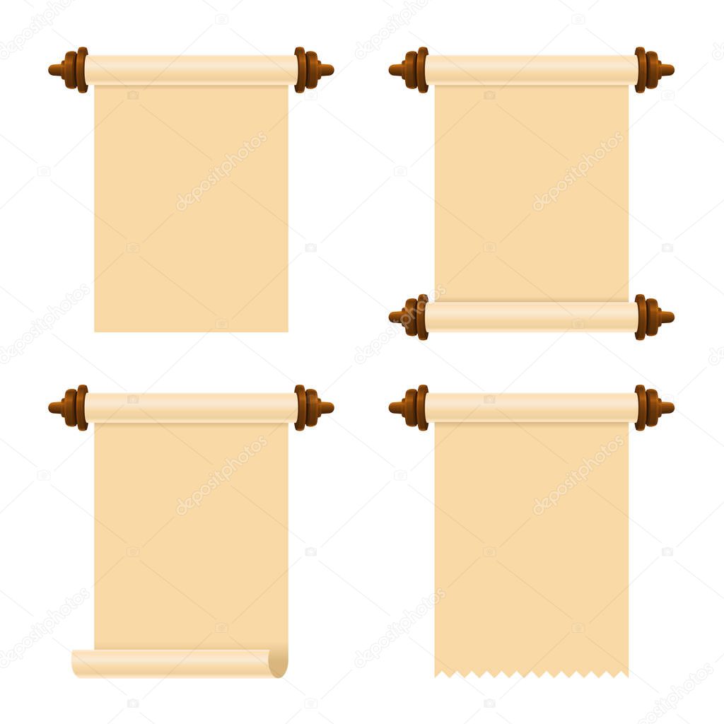 Ancient Paper Scrolls Set on White Background. Vector