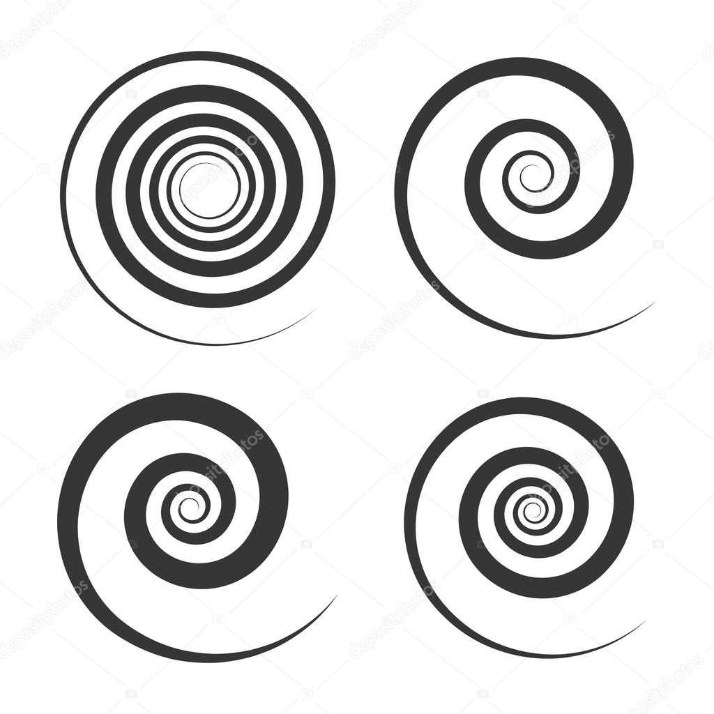 Spiral and Swirl Motion Elements Set on White Background. Vector
