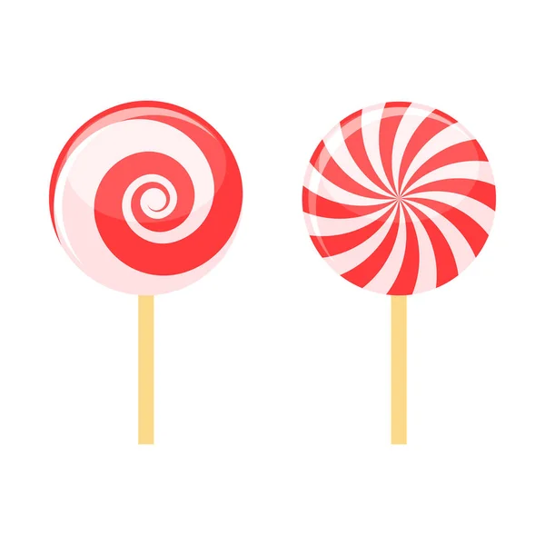 Red Lollipops Candy on Stick Set. Vetor — Vetor de Stock