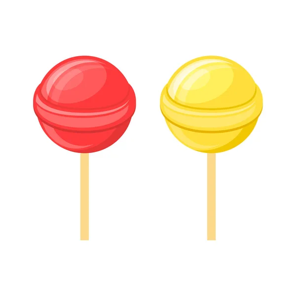 Red and Yellow Lollipops Candy on Stick Set. Vector — Stock Vector
