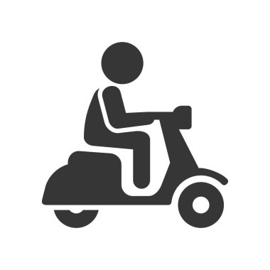 Scooter sürücü sopa rakam adam simgesi beyaz arka plan. Vektör