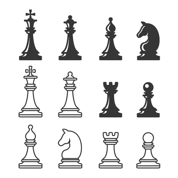Schwarz-weiße Schachfiguren. Vektor — Stockvektor