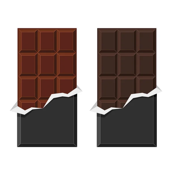 Barre de chocolat noir et au lait sur fond blanc. Vecteur — Image vectorielle