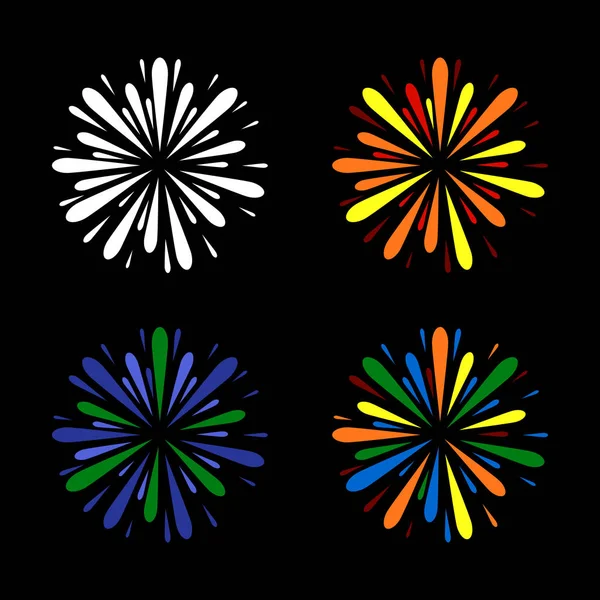 Fireworks Set Färg Svart Bakgrund Vektorillustration — Stock vektor
