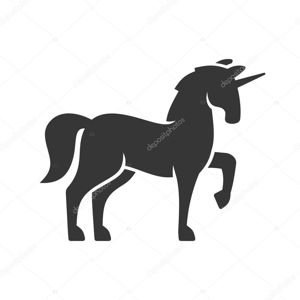 Unicorn Silhouette Icon on White Background. Vector illustration