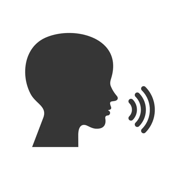 音声コマンド コントロール アイコンです 音波のロゴと顔のシルエット ベクトル図 — ストックベクタ