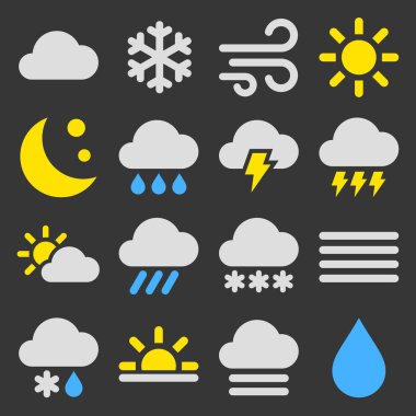 Hava Icons Set siyah arka plan üzerine. Vektör